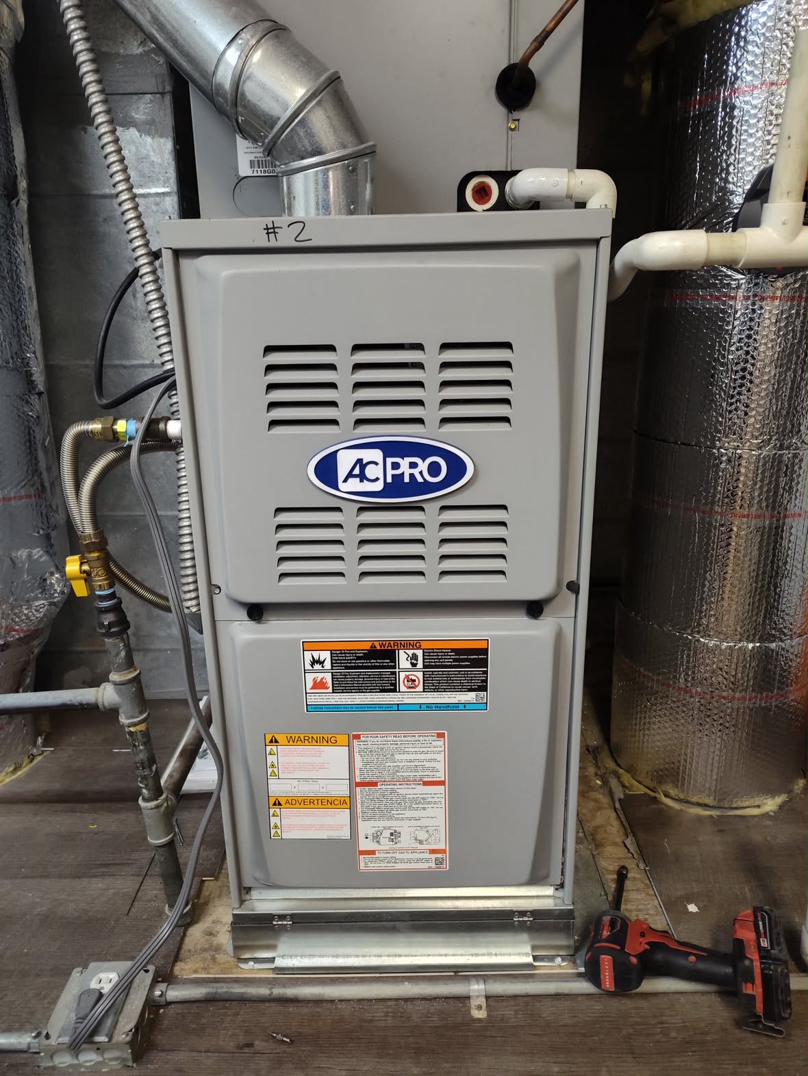 New AC Pro gas furnace installed with sealed gas line and flue